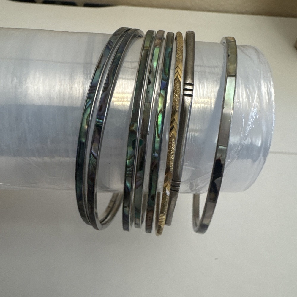 8 Bangle Bracelets inlaid Abalone set textured STACK mixed trendy hot